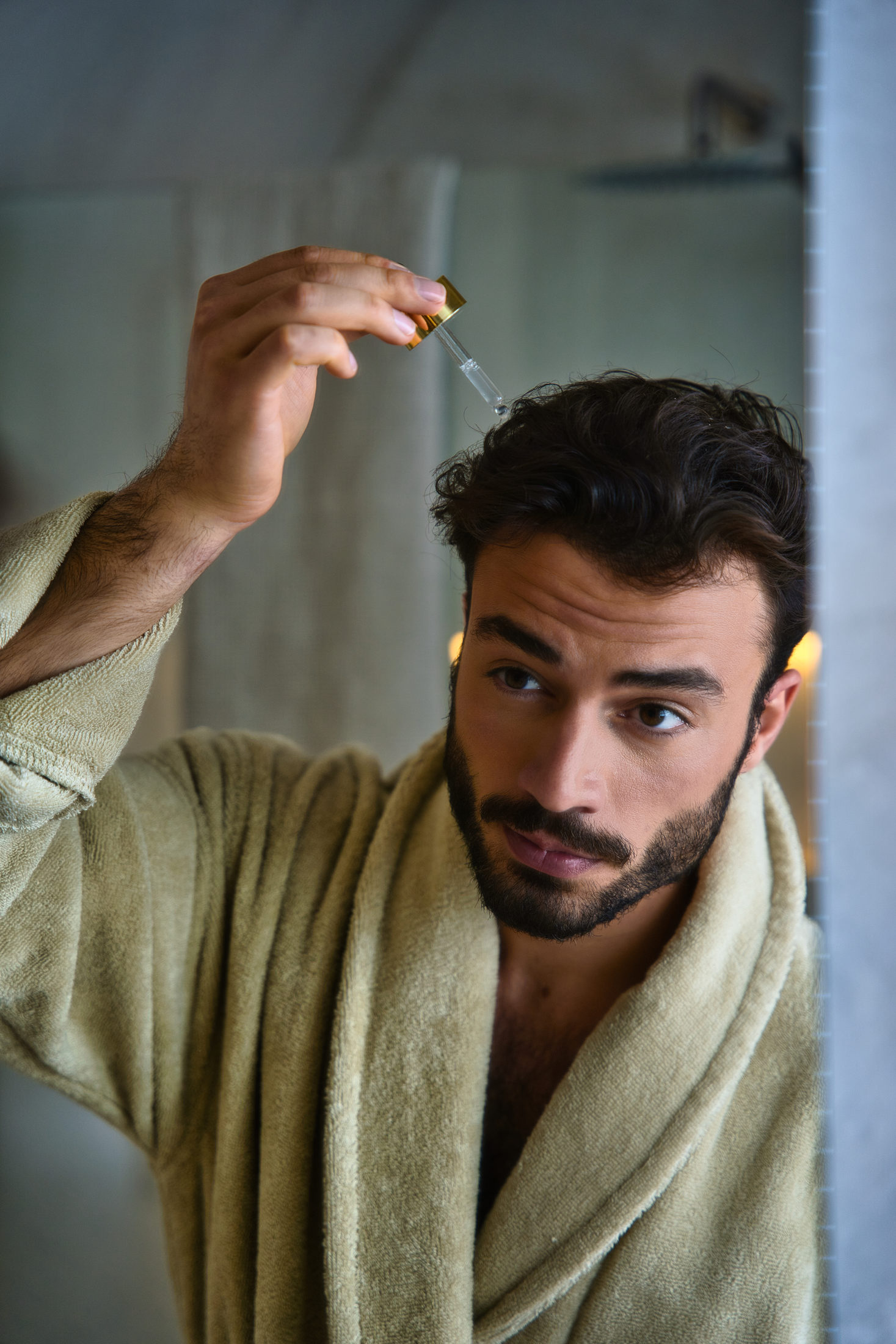 Hair serum ritual application scene