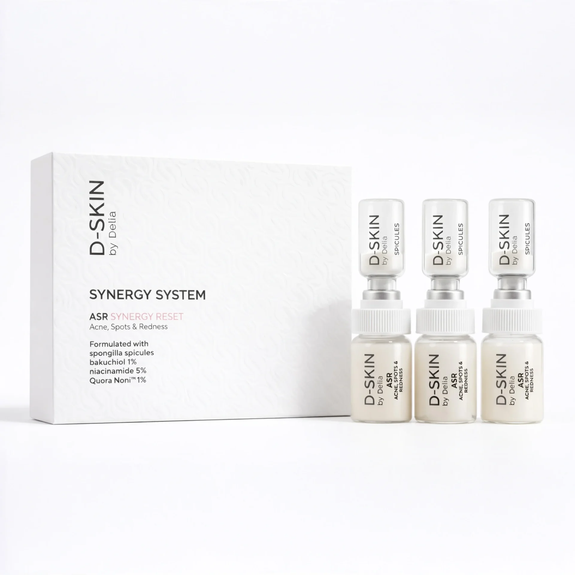 D-SKIN ASR Synergy Reset packshot with treatment vials